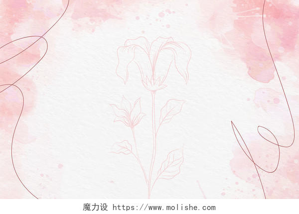 粉色线条水墨水彩花朵春天花卉清新banner背景素材